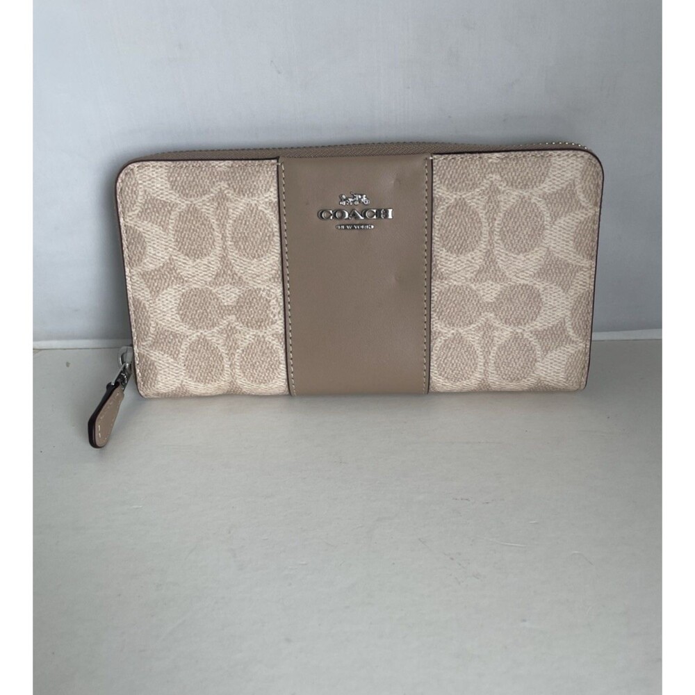 Coach Long Zip Around Wallet  CW947 Tan Signature Coated canvas